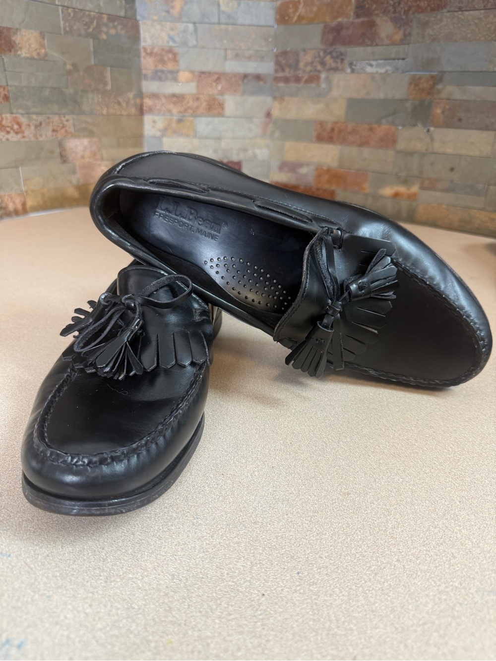 Vintage L.L. Bean Leather Sole Kiltie Tassel Loafers - Black